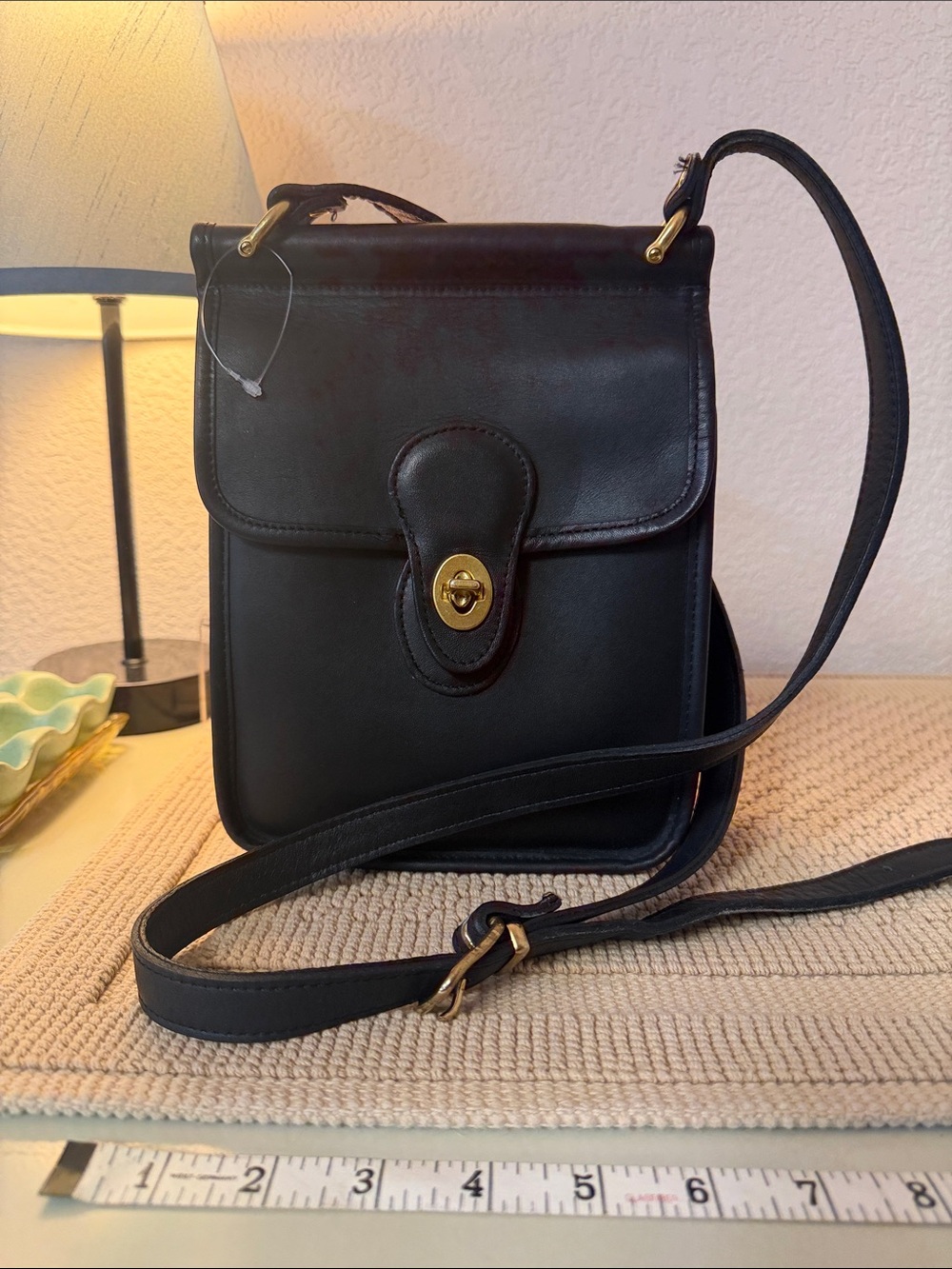 Vintage Made in USA Leather Turnlock Crossbody Bag
